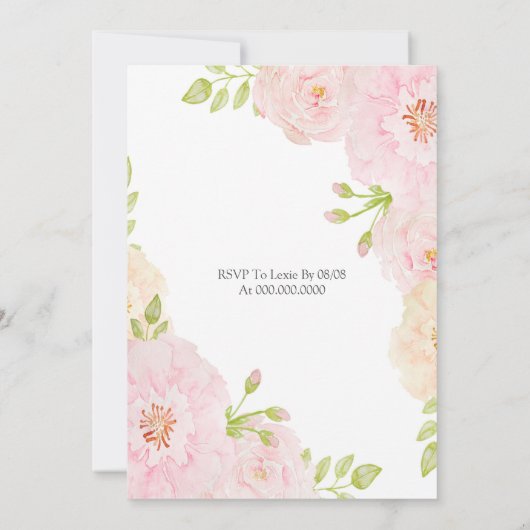 Invitation Peonies roses Croix d'or Première communion (Dos)