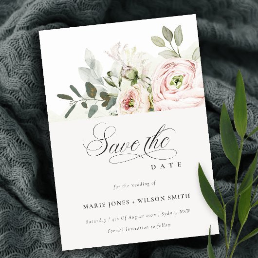 Invitation Peonies Roses Douces Eucalyptus Sauver La Date
