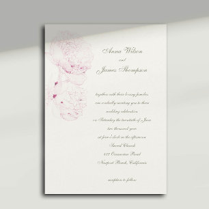 Invitation Peonies roses Esquisse Mariage de calligraphie off