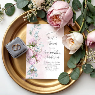 Invitation Peonies roses et Fête des mariées verdoyante
