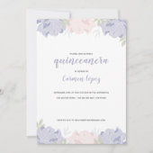 Invitation Peonies roses et violettes Quinceanera Party (Devant)