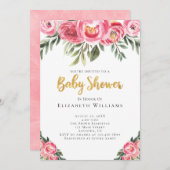 Invitation Peonies roses Fleurs d'aquarelle Baby shower fille (Devant / Derrière)