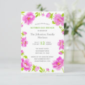 Invitation Peonies roses Green Polka Dot Fête des Mères Brunc (Debout devant)