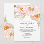 Invitation Peonies roses luxuriantes Aquarelle Mariage Floral (Devant / Derrière)
