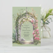 Invitation Peonies roses Mariage Arc de verdure Sage (Debout devant)