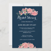 Invitation Peonies roses marine bleu floral douche nuptiale (Devant)