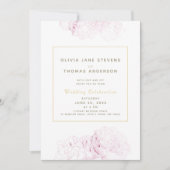 Invitation Peonies roses Or Élégant Mariage classique moderne (Devant)