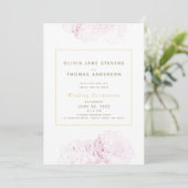 Invitation Peonies roses Or Élégant Mariage classique moderne (Debout devant)