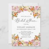 Invitation Peonies roses Papillons Fête des mariées florale (Devant)