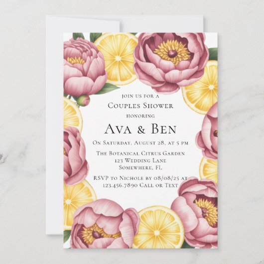 Invitation Peonies roses poussiéreuses et Couples citron Douc (Devant)