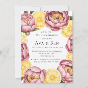 Invitation Peonies roses poussiéreuses et Couples citron Douc
