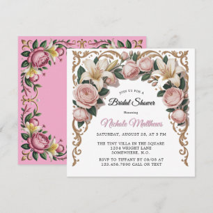 Invitation Peonies roses Rococo Fête des mariées cadre
