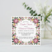 Invitation Peonies roses Rococo Frame Couples Douche (Debout devant)