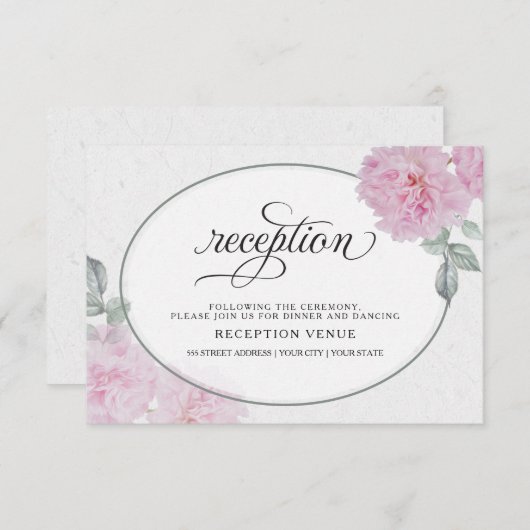 Invitation Peonies roses romantiques Papier de riz BarefootBr (Devant / Derrière)