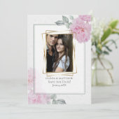 Invitation Peonies roses romantiques Papier de riz BarefootBr (Debout devant)