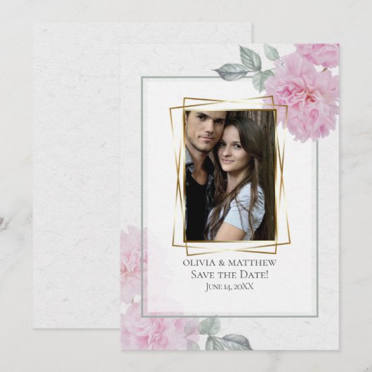 Invitation Peonies roses romantiques Papier de riz BarefootBr (Devant / Derrière)