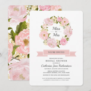 Invitation Peonies roses rousses Fête des mariées de couronne