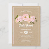 Invitation Peonies roses rousses Fête des mariées papier Kraf (Devant)