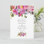 Invitation Peonies roses vintages Code QR Mariage RSVP (Debout devant)