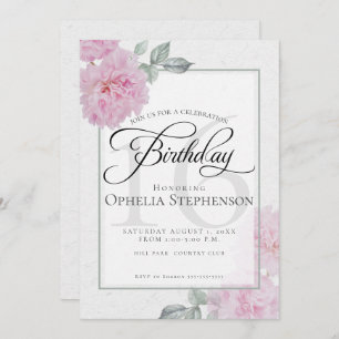 Invitation Peonies roses vintages Sweet sixteen Anniversaire
