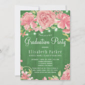 Invitation Peonies rousses rose rustique Fête de graduation P (Devant)