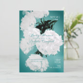 Invitation Peonies Turquoise Fleurs Baby shower élégant (Debout devant)