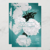 Invitation Peonies Turquoise Fleurs Baby shower élégant (Devant / Derrière)