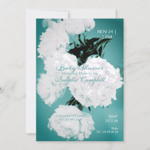 Invitation Peonies Turquoise Fleurs Baby shower élégant