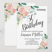 Invitation Peonies vertes et roses à la menthe 50e anniversai (Devant / Derrière)