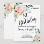 Invitation Peonies vertes et roses à la menthe 80e anniversai (Devant / Derrière)