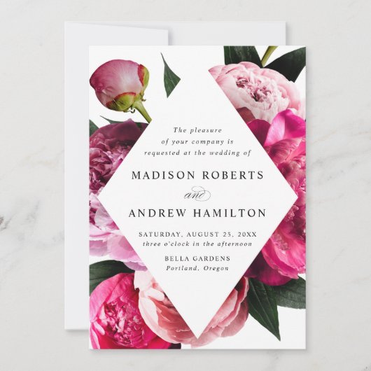 Invitation Peonies vibrantes Diamond Floral Mariage (Devant)
