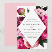 Invitation Peonies vibrantes Diamond Floral Mariage (Devant / Derrière)