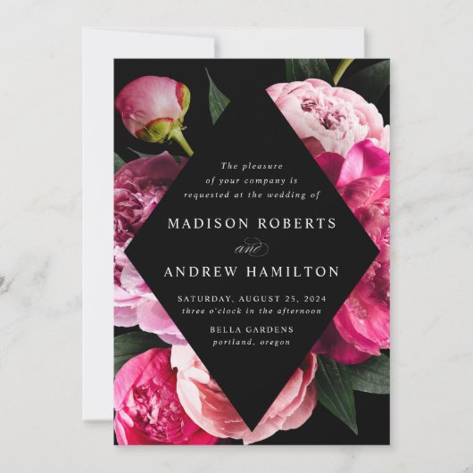 Invitation Peonies Vibrantes Mariage de cadre Floral Diamant  (Devant)