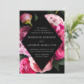 Invitation Peonies Vibrantes Mariage de cadre Floral Diamant  (Debout devant)