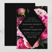 Invitation Peonies Vibrantes Mariage de cadre Floral Diamant  (Devant / Derrière)