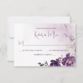 Invitation Peonies violettes Mariage floral RSVP (Devant)