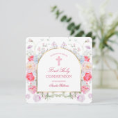 Invitation Peonis et Rose Arc Premier Carré Communion (Debout devant)