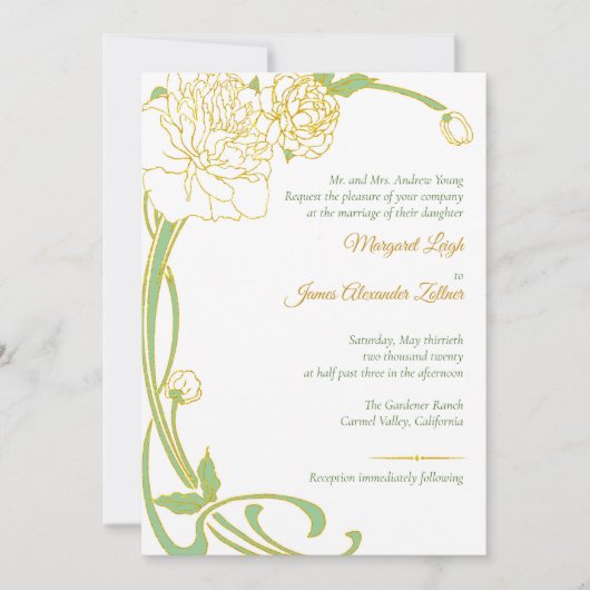 Invitation Peony Art nouveau (Devant)