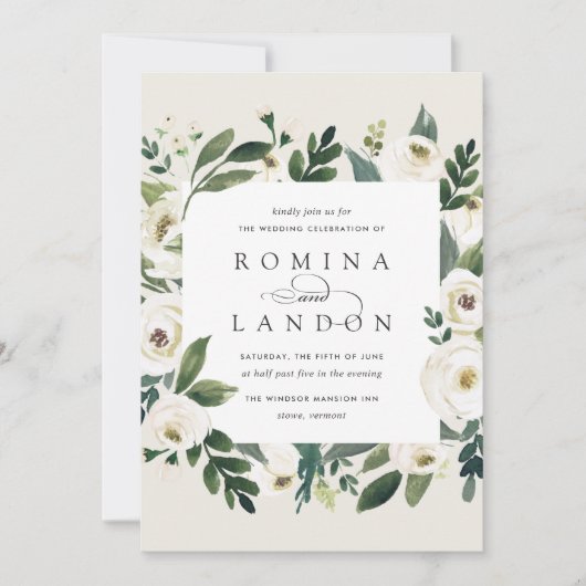 Invitation Peony blanc | Carré Mariage de cadre Floral (Devant)