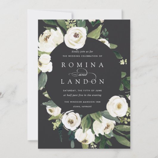 Invitation Peony blanc | Mariage à cadre floral rond (Devant)