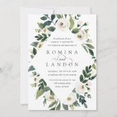 Invitation Peony blanc | Mariage de cadre fleuri géométrique (Devant)