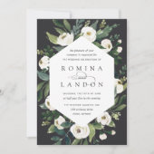 Invitation Peony blanc | Mariage de cadre fleuri géométrique (Devant)