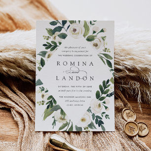 Invitation Peony blanc   Mariage de cadre fleuri géométrique