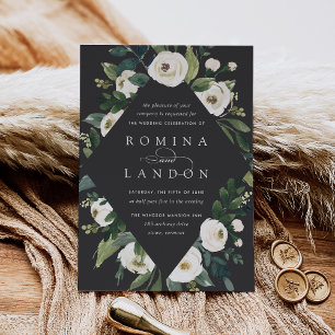 Invitation Peony blanc Mariage de cadre fleuri géométrique