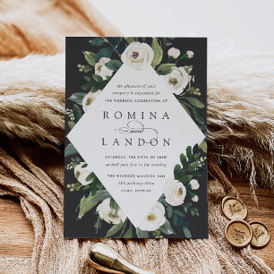 Invitation Peony blanc Mariage de cadre fleuri géométrique