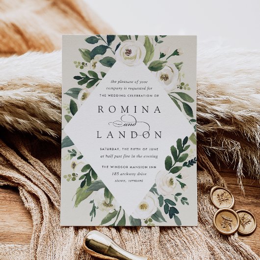 Invitation Peony blanc | Mariage de cadre fleuri géométrique