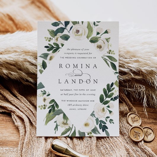 Invitation Peony blanc | Mariage de cadre fleuri géométrique