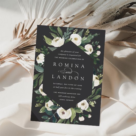 Invitation Peony blanc | Mariage de cadre fleuri géométrique