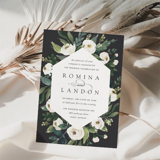 Invitation Peony blanc | Mariage de cadre fleuri géométrique
