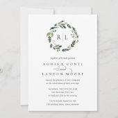 Invitation Peony blanc | Mariage de couronne de monogramme fl (Devant)